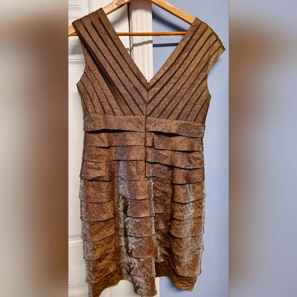 Adrianna Papell Cocktail Dress 12P - Shimmery Brown Tiered Ruffles - Like New - Picture 2 of 5